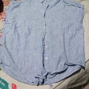 Weatherproof Women's Blue Striped Short Sleeve Top